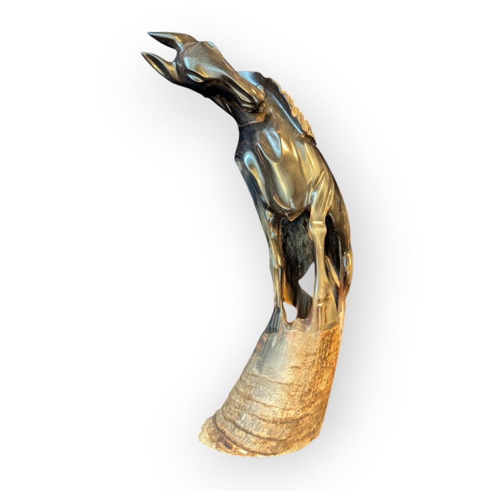 Bison Buffalo Horn Carved Horse Sculpture Art